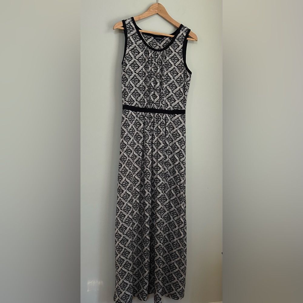 Lands' End Maxi Dress Black and White Geometric Size Small 6 / 8 Beach Vacation